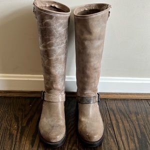 FRYE TALL MOTO BOOT TAUPE/GREY 7B